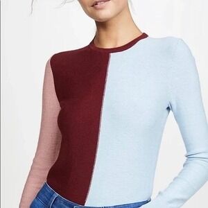 STAUD Colorblock Cotton Wool Blend Blue Burgundy Pink Knit Sweater Womens Size M